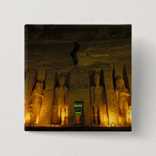 Badge Carré 5 Cm Égypte, Abu Simbel, Façade éclairée du petit