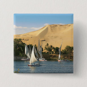 Badge Carré 5 Cm Égypte, Assouan, Nil, voiliers felouques, 2