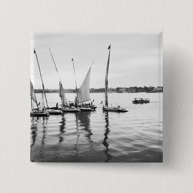 Badge Carré 5 Cm Egypte luxueuse, Feluccas sur le Nil (Devant)