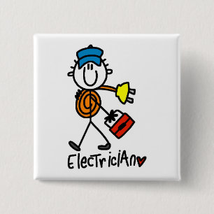 Badge Carré 5 Cm Électricien Bonhomme Allumette