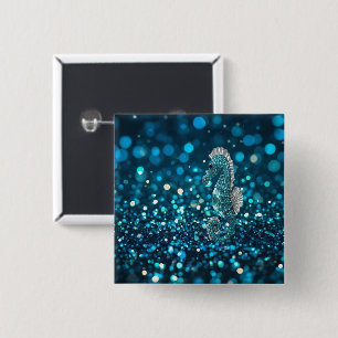 Badge Carré 5 Cm Élégance en mouvement : Aqua Seahorse sur Aqua Bok