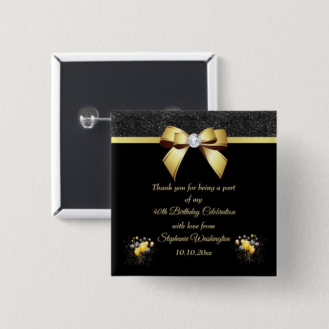 Badge Carré 5 Cm Elégance flamboyante Anniversaire Merci Favoriser (Devant & derrière)