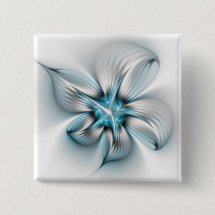 Badge Carré 5 Cm Élégance florale Art fractal bleu abstrait moderne