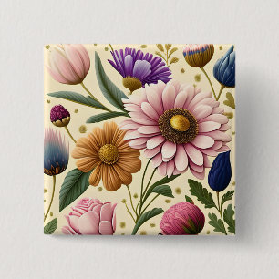 Badge Carré 5 Cm Élégance vintage - Charme nostalgique - Floral rét