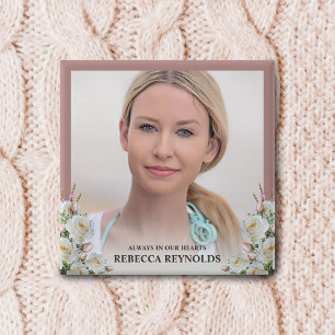 Badge Carré 5 Cm Elegant Always In Our Hearts Photo Floral Funeral