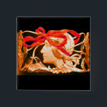 BADGE CARRÉ 5 CM ELEGANT BEAUTY / LADY WITH RED BOW AND FLOWERS<br><div class="desc">Romantic woman profile with bright ribbon and flowers, vibrant, whimsical and classic Art Nouveau beauty .Design and digital graphic elaboration in vintage style by Bulgan Lumini (c) .Part from new collection ARCADIA .Easy to customize with your own text as a wedding ceremony announcement, program, place cards , save-the-date, romantic engagements,...</div>