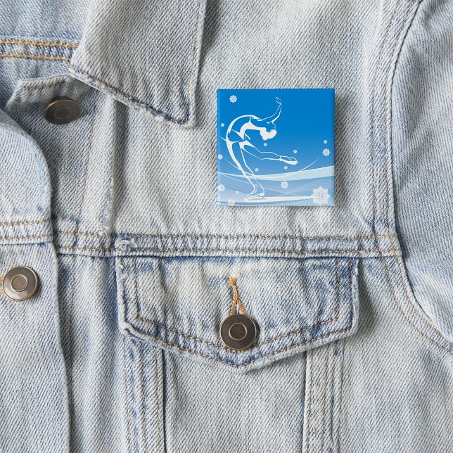 Badge Carré 5 Cm Elegant Figure Skater Silhouette Snowflakes (Créateur téléchargé)