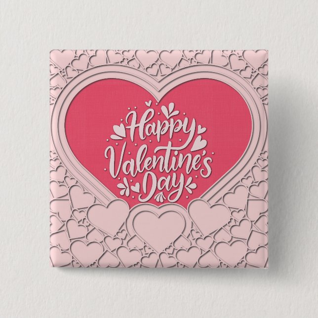 Badge Carré 5 Cm Élégant Heureuse Sainte-Valentin de coeur rose élé (Devant)