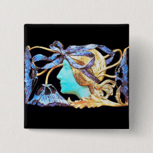 BADGE CARRÉ 5 CM ELÉGANT JEWEL DE BEAUTÉ FEMME /LADY, BOW BLEU, FLE