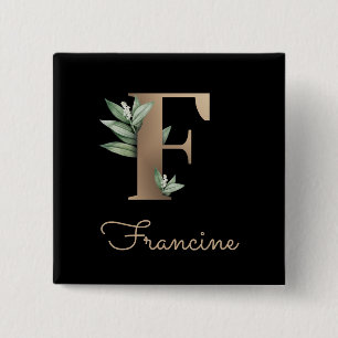 Badge Carré 5 Cm Élégant Monogramme Botanique Gold Lettre F Bouton