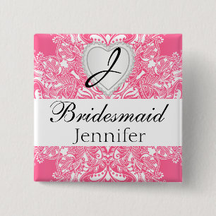 Badge Carré 5 Cm Élégant Monogramme Bridal Party Design rose