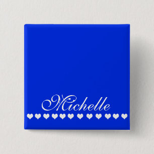 Badge Carré 5 Cm Élégant Monogramme Coeurs blancs Royal Blue