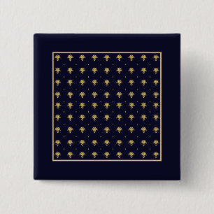 Badge Carré 5 Cm Elegant Navy Blue et Gold Damask