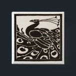 BADGE CARRÉ 5 CM ÉLÉGANT PEACOCK BLANC NOIR<br><div class="desc">Elegant Art Nouveau Peacock in black and white</div>