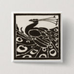 BADGE CARRÉ 5 CM ÉLÉGANT PEACOCK BLANC NOIR<br><div class="desc">Elegant Art Nouveau Peacock in black and white</div>