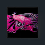 BADGE CARRÉ 5 CM ELÉGANT PEACOCK EN ROSE, FUCHSIA, NOIR<br><div class="desc">Design numérique par Bulgan Lumini. Partie de la nouvelle collection ARCADIA.</div>