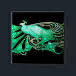 BADGE CARRÉ 5 CM ÉLÉGANT PEACOCK EN VERT, NOIR<br><div class="desc">Design numérique par Bulgan Lumini. Partie de la nouvelle collection ARCADIA.</div>
