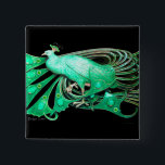 BADGE CARRÉ 5 CM ÉLÉGANT PEACOCK EN VERT, NOIR<br><div class="desc">Design numérique par Bulgan Lumini. Partie de la nouvelle collection ARCADIA.</div>