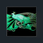 BADGE CARRÉ 5 CM ÉLÉGANT PEACOCK EN VERT, NOIR<br><div class="desc">Design numérique par Bulgan Lumini. Partie de la nouvelle collection ARCADIA.</div>