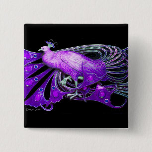 BADGE CARRÉ 5 CM ÉLÉGANT PEACOCK EN VIOLET VIOLET, NOIR