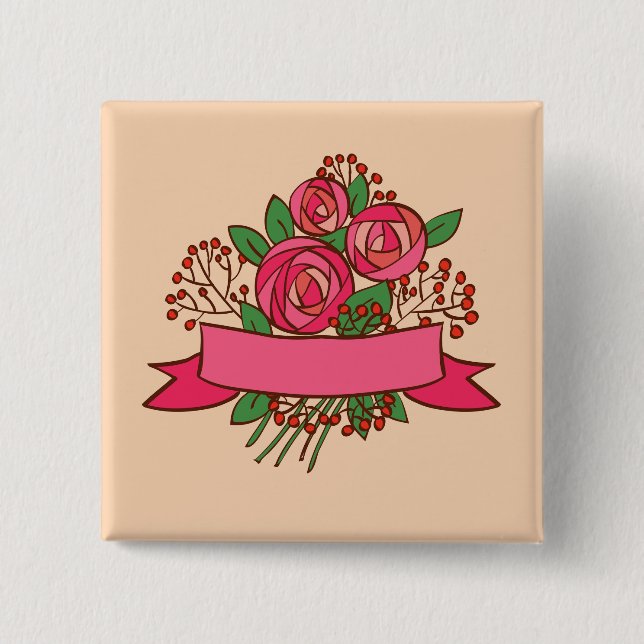 Badge Carré 5 Cm Elegant Pink Rose Floral Bouquet (Devant)