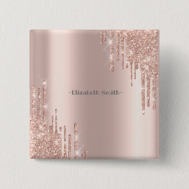 Badge Carré 5 Cm Élégant rose doré (Devant)