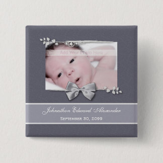 Badge Carré 5 Cm Élégant ruban Faire-part de naissance photo argent