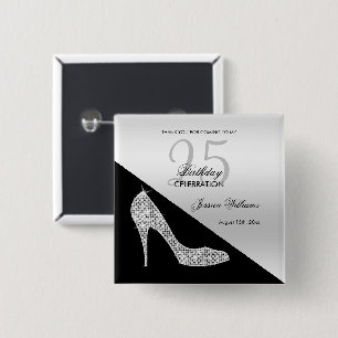 Badge Carré 5 Cm Elegant Sequin Stiletto, Silver & Black Birthday