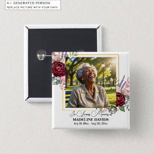 Badge Carré 5 Cm Élégant souvenir de deuil avec photo de pivoines 