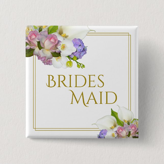 Badge Carré 5 Cm Elégante Pôle Printanière Fleurs Pastel Bridesmaid (Devant)