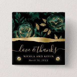 Badge Carré 5 Cm Élégante rose florale de mariage vert et or paille