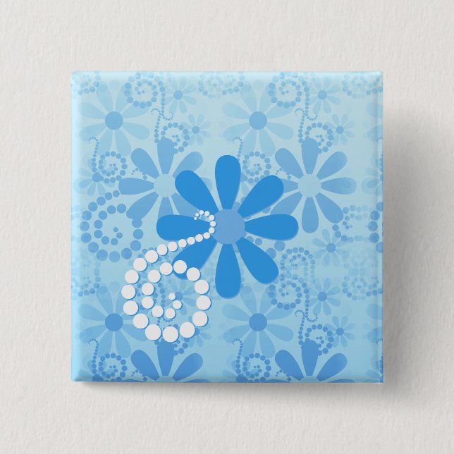 Badge Carré 5 Cm Elégante Turquoise Bleu Floral Retro Fleurs margue (Devant)