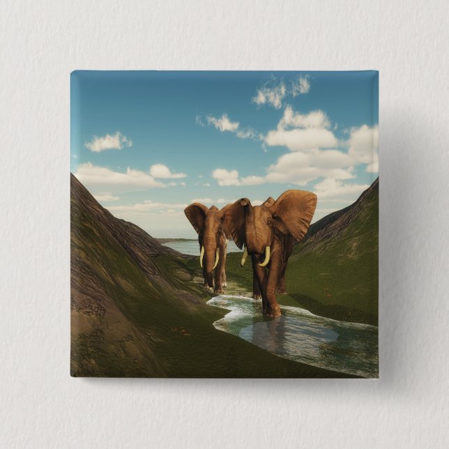 Badge Carré 5 Cm Eléphant (Devant)