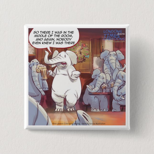 Badge Carré 5 Cm Éléphant Blanc Drôle Dans La Pièce (Devant)