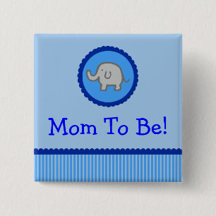 Badge Carré 5 Cm Éléphant bleu "maman à être" bouton de baby sh