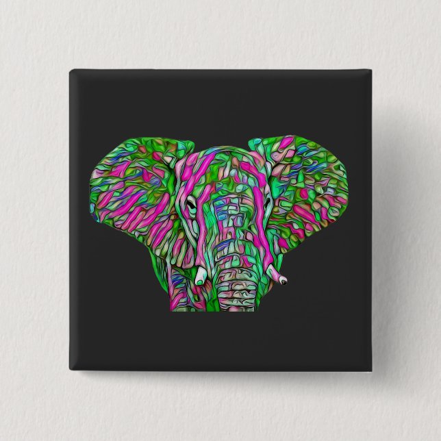 Badge Carré 5 Cm Eléphant coloré (Devant)