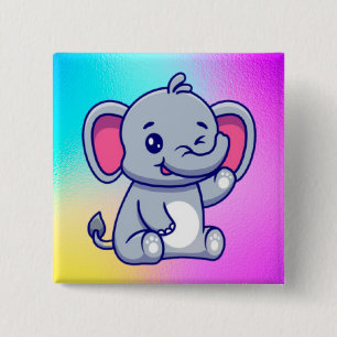 Badge Carré 5 Cm Éléphant de bébé mignon assis dessin animé-23800