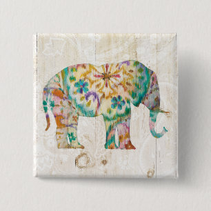 Badge Carré 5 Cm Éléphant de Boho Paisley I