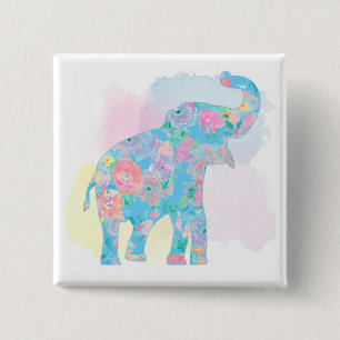 Badge Carré 5 Cm éléphant floral aquarelle