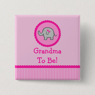 Badge Carré 5 Cm Éléphant rose "grand-maman à être" bouton de b