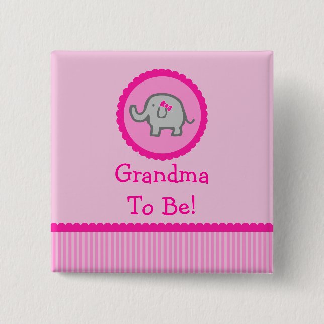 Badge Carré 5 Cm Éléphant rose "grand-maman à être" bouton de baby (Devant)