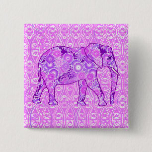 Badge Carré 5 Cm Éléphant tourbillon fractal - violet et orchidée