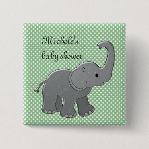 Badge Carré 5 Cm éléphant vert de baby shower