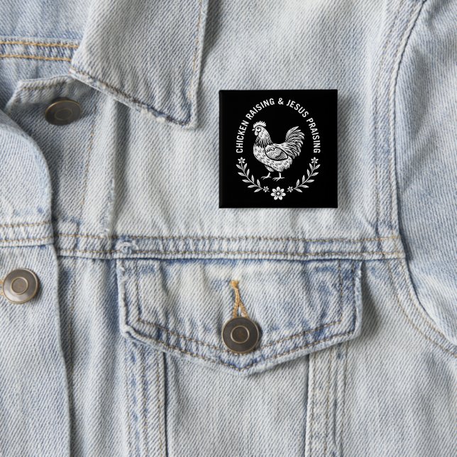 Badge Carré 5 Cm Élevage de poulet et collecte de Jésus (En situation)