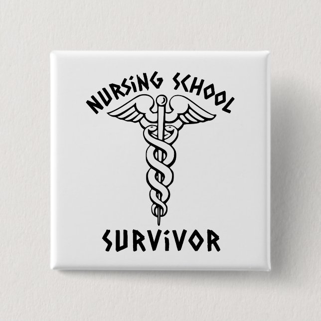 Badge Carré 5 Cm Élève-infirmière de caducée de survivant d'école (Devant)