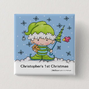Badge Carré 5 Cm Elf bébé - Personnalisé ! st Noël
