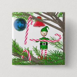 Badge Carré 5 Cm Elfe Sucre de canne de Noël