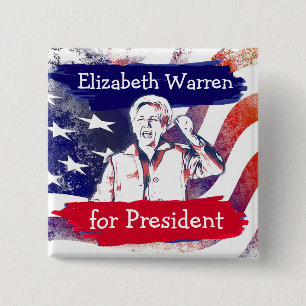 Badge Carré 5 Cm Elizabeth Warren pour l'élection présidentielle de