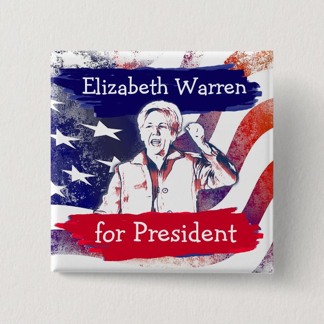 Badge Carré 5 Cm Elizabeth Warren pour l'élection présidentielle de (Devant)