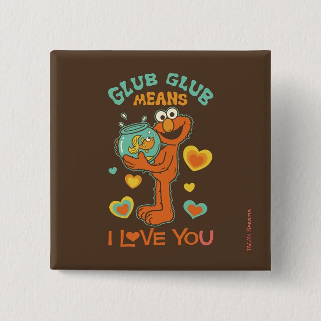 Badge Carré 5 Cm Elmo Holding son poisson rouge animal (Devant)